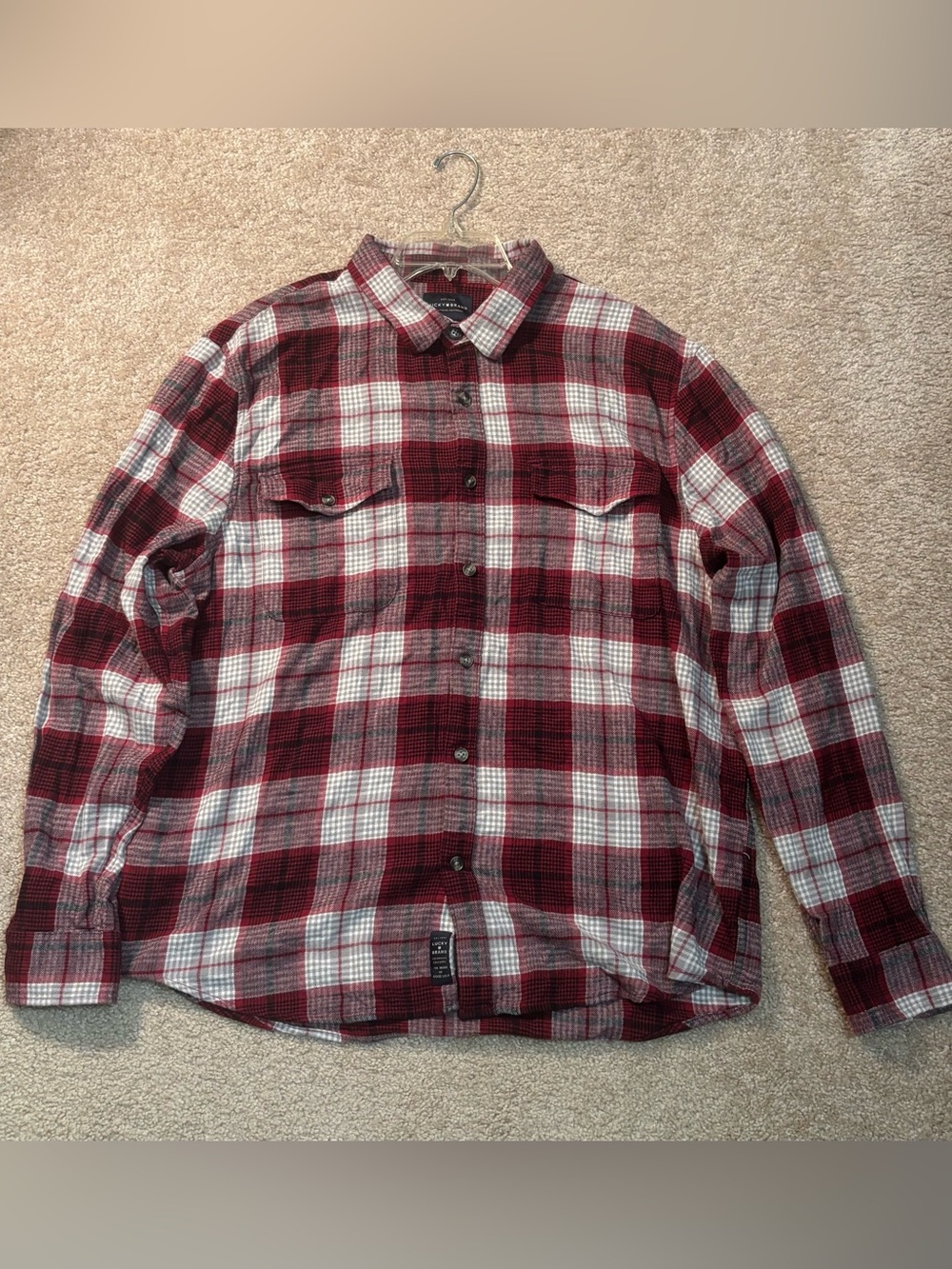Lucky Brand Men's XL Cotton Flannel Plaid Button-Up Shirt Pockets Point Collar